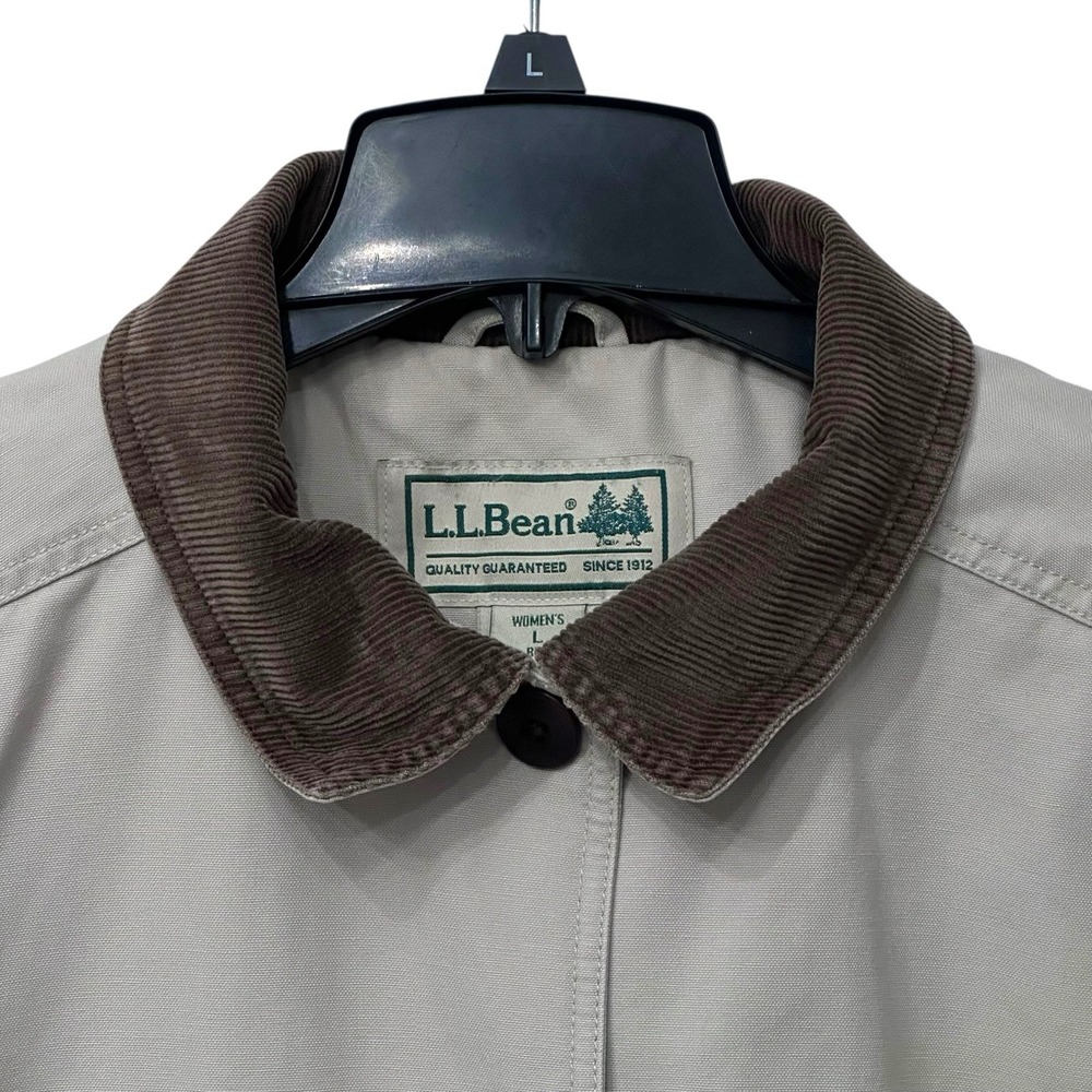 L.L. Bean Barn Coat Jacket Womens Beige Chore Quilted Lining Work Size Large - Picture 2 of 13